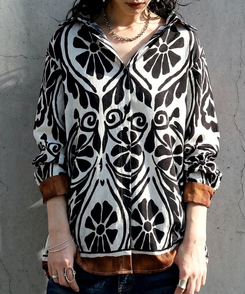 「antiqua」 長袖シャツ ONESIZE ブラックミックス レディース_画像7