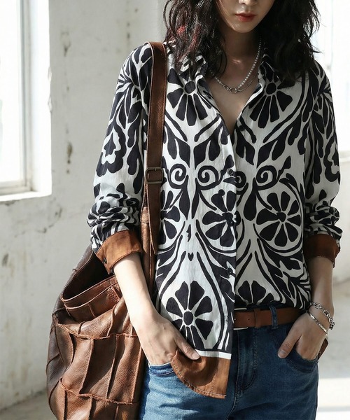「antiqua」 長袖シャツ ONESIZE ブラックミックス レディース_画像8