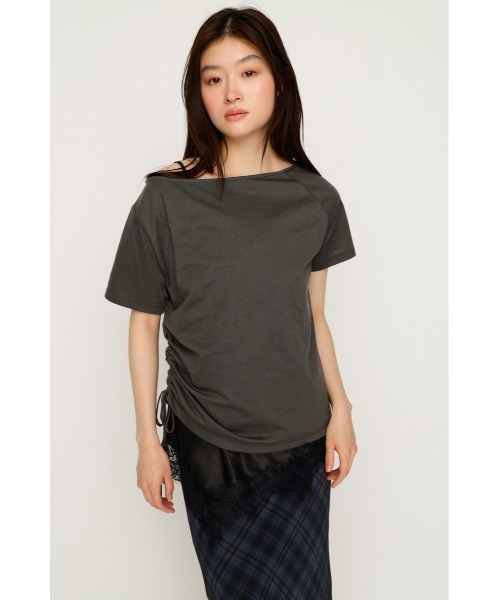SLY（スライ） tシャツ 半袖 SATIN LACE DOCKING TOPS サテンレース
