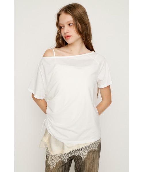 SLY（スライ） tシャツ 半袖 SATIN LACE DOCKING TOPS サテンレース