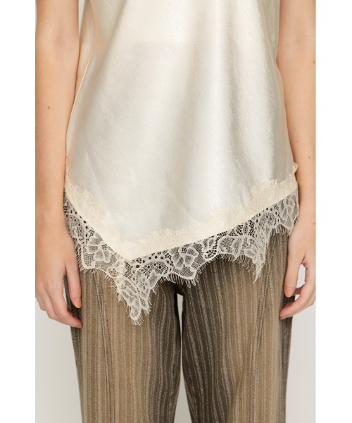 SLY（スライ） tシャツ 半袖 SATIN LACE DOCKING TOPS サテンレース