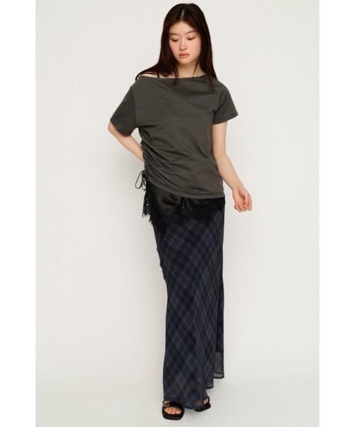 SLY（スライ） tシャツ 半袖 SATIN LACE DOCKING TOPS サテンレース