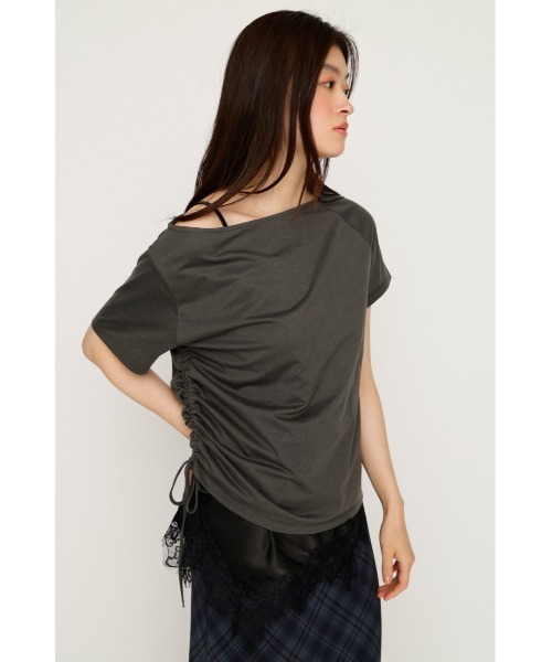 SLY（スライ） tシャツ 半袖 SATIN LACE DOCKING TOPS サテンレース