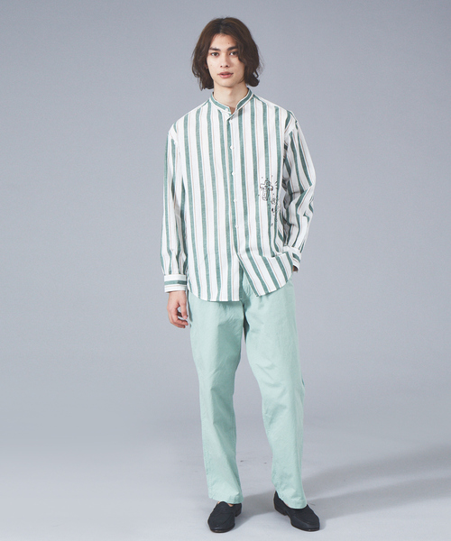 ABAHOUSE（アバハウス） シャツ コットン リネン ストライプ 刺繍