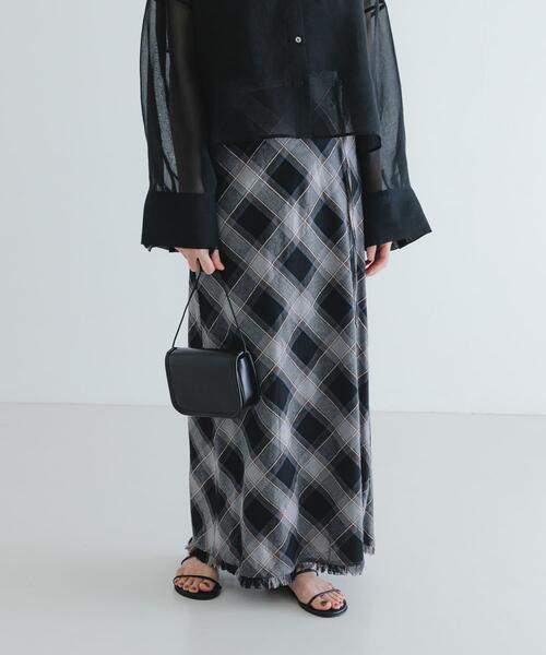 URBAN RESEARCH スカート バイアスチェックフリンジスカート
