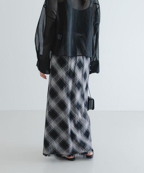 URBAN RESEARCH スカート バイアスチェックフリンジスカート