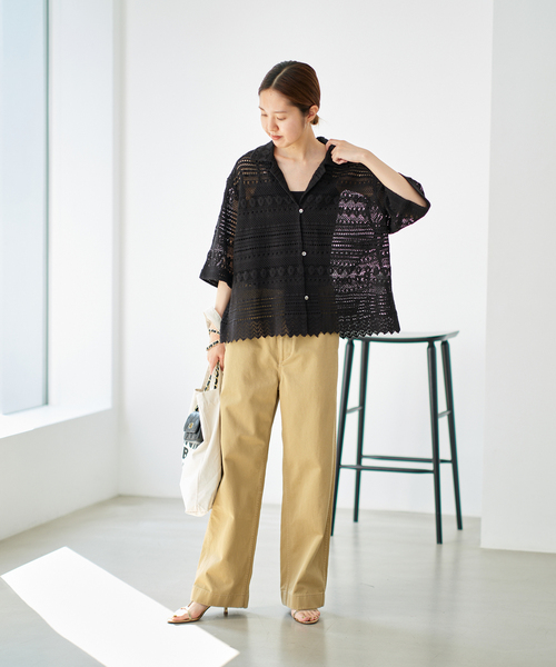 FRAMeWORK シャツ ブラウス レースオープンカラーシャツ