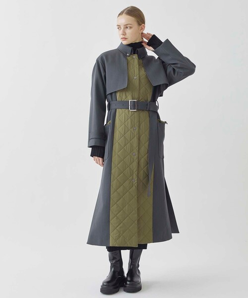 ステンカラーコート キルトドッキングウーレットコート ポリエステル 100%