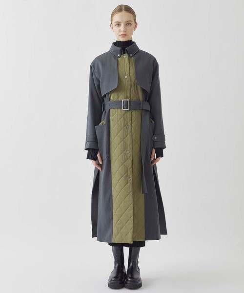ステンカラーコート キルトドッキングウーレットコート ポリエステル 100%