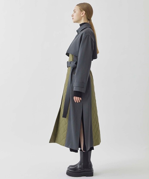 ステンカラーコート キルトドッキングウーレットコート ポリエステル 100%