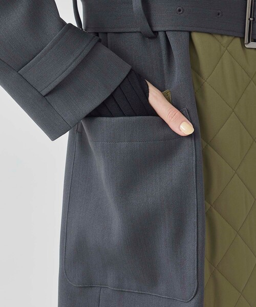 ステンカラーコート キルトドッキングウーレットコート ポリエステル 100%