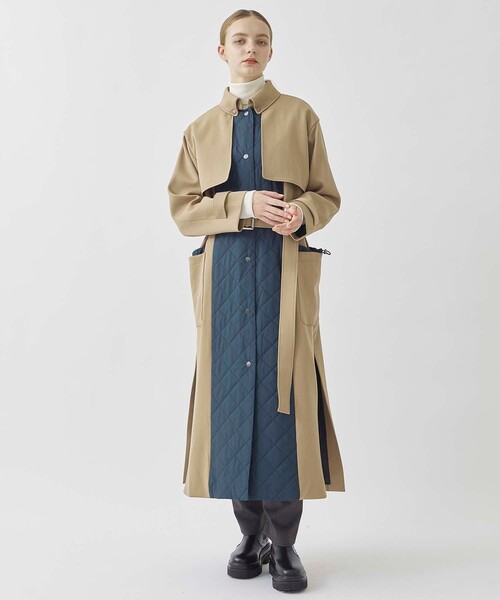 ステンカラーコート キルトドッキングウーレットコート ポリエステル 100%
