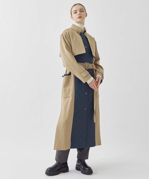 ステンカラーコート キルトドッキングウーレットコート ポリエステル 100%