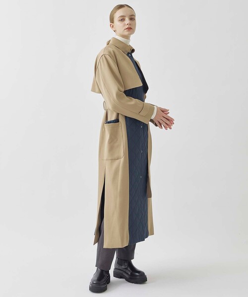 ステンカラーコート キルトドッキングウーレットコート ポリエステル 100%