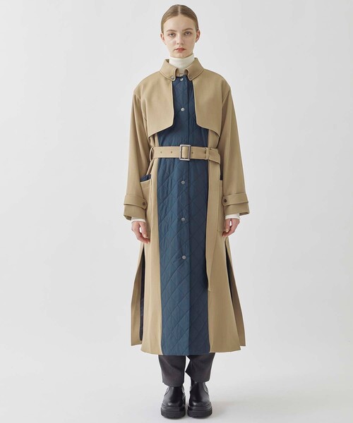 ステンカラーコート キルトドッキングウーレットコート ポリエステル 100%