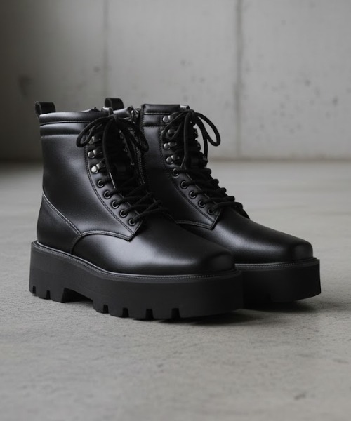 Dedes（デデス） ブーツ +5cm 軽量厚底 スクエア レースアップブーツ