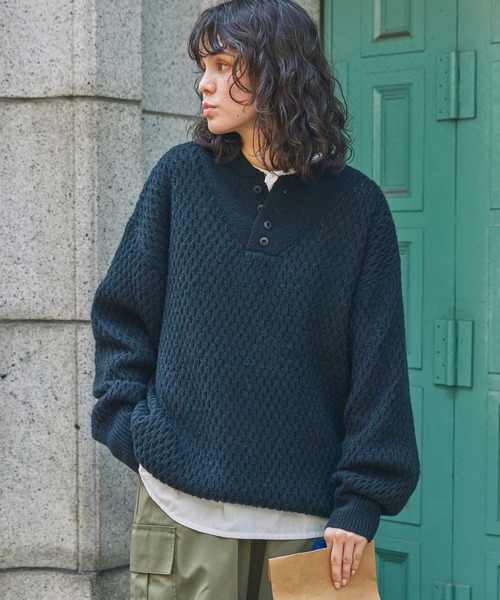 古着 MODA INTERNATIONAL リブ編み ヘンリーネック コットンニットセーター レディースXL相当/eaa627963 古着 MODA INTERNATIONAL リブ編み ヘンリーネック コットンニット