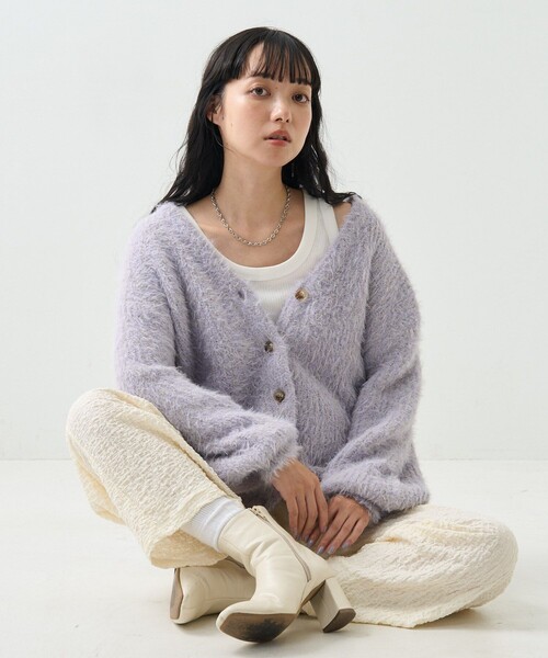 フリークスストアーフェザーヤーンカーディガン FREAK'S STORE/フェザーヤーン シャギー ニット カーディガン