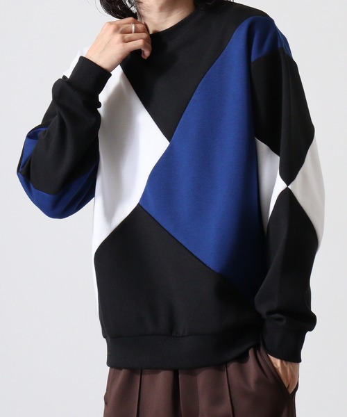 SUGGESTION トレーナー スウェット Color-switching punch sweatshirt 