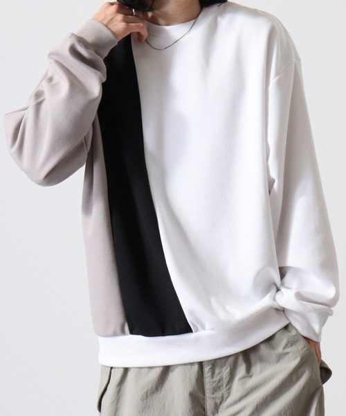 トレーナー メンズ 配色切替 ショルダーパット 胸ロゴ SUGGESTION トレーナー スウェット Color-switching punch