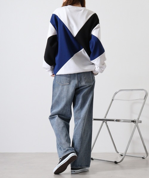SUGGESTION トレーナー スウェット Color-switching punch sweatshirt