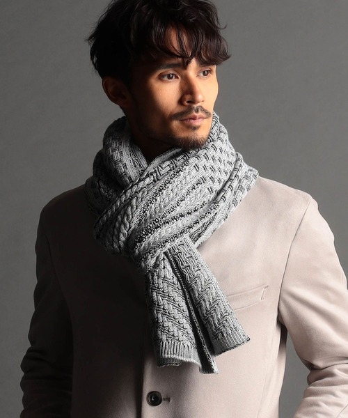 NICOLE CLUB FOR MEN マフラー 編地切替 プレーティングマフラー  