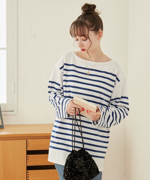 ANGIE tシャツ ボートネック バスク ロンT（無地/ボーダー