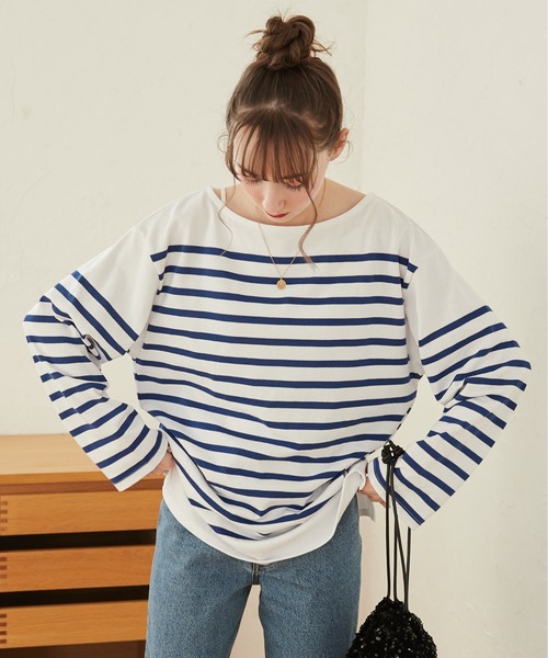 ANGIE tシャツ ボートネック バスク ロンT（無地/ボーダー