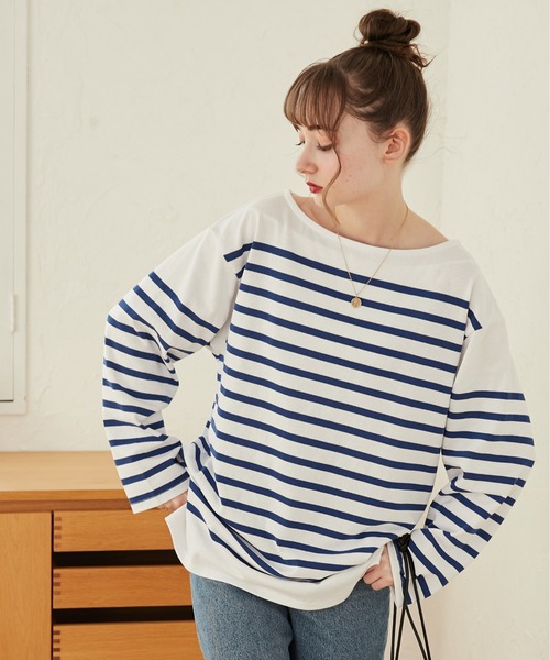 ANGIE tシャツ ボートネック バスク ロンT（無地/ボーダー