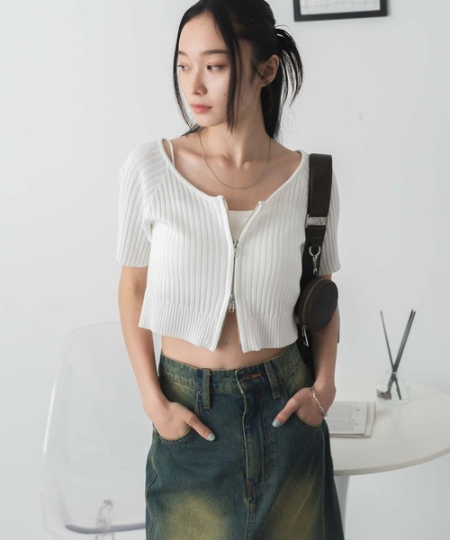 WEGO ニット セーター WEGO/ダブルジップオフショルニット
