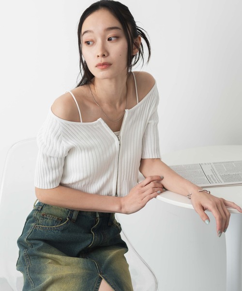 WONEM オーバーサイズオフショルニット WEGO ニット セーター WEGO/ダブルジップオフショルニット