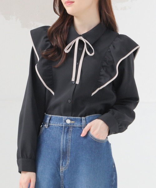 Honeys（ハニーズ） ブラウス シャツ リボン付フリルブラウス