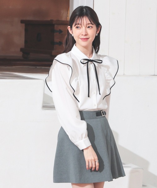 Honeys（ハニーズ） ブラウス シャツ リボン付フリルブラウス