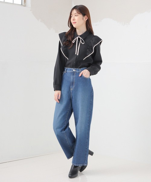 Honeys（ハニーズ） ブラウス シャツ リボン付フリルブラウス