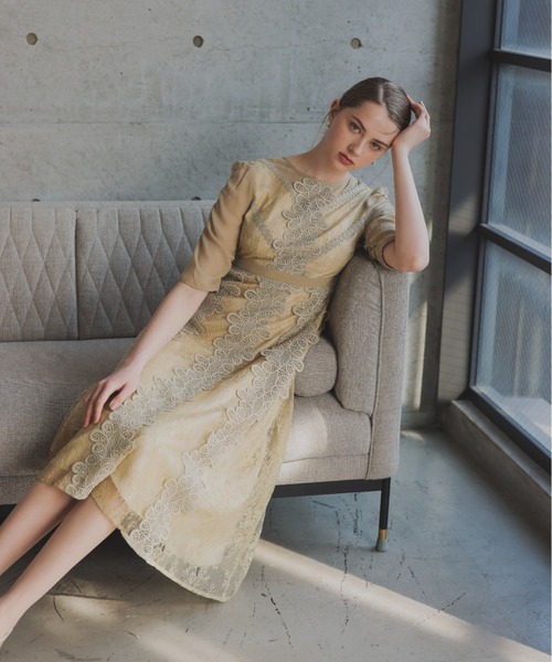 ANDRESD ドレス puff sleeve motif lace dress パフスリーブ