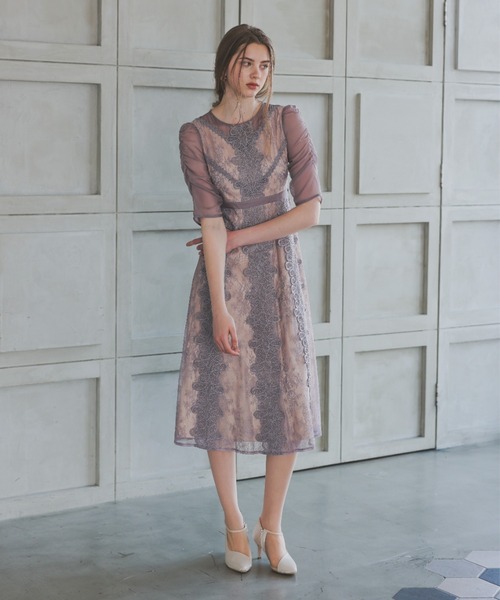 ANDRESD ドレス puff sleeve motif lace dress パフスリーブ