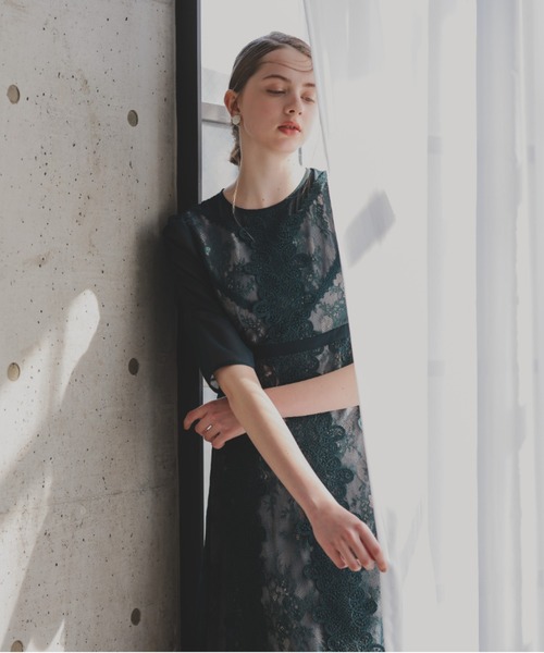 ANDRESD ドレス puff sleeve motif lace dress パフスリーブ
