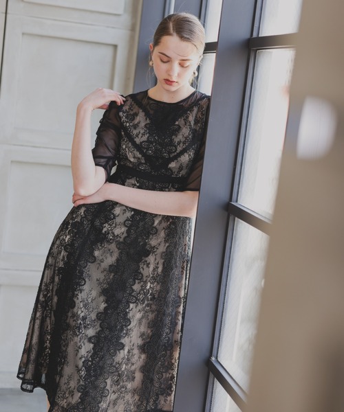 ANDRESD ドレス puff sleeve motif lace dress パフスリーブ