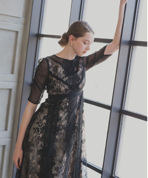 ANDRESD ドレス puff sleeve motif lace dress パフスリーブ