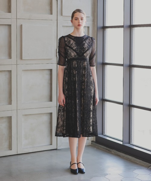 ANDRESD ドレス puff sleeve motif lace dress パフスリーブ