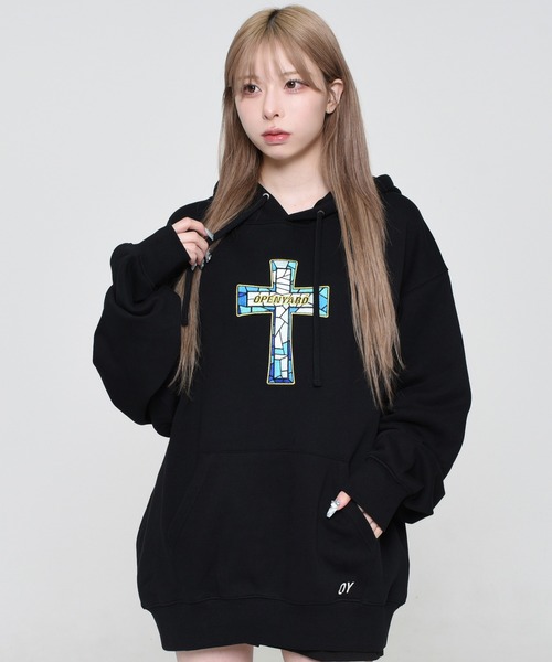 ★OY★STAINED GLASS CROSS HOODIE - BLACK★正規品/直送料込 OY パーカー 「OY/オーワイ」 STAINED GLASS CROSS HOODIE