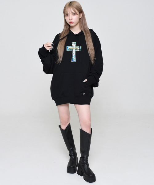 ★OY★STAINED GLASS CROSS HOODIE - BLACK★正規品/直送料込 OY パーカー 「OY/オーワイ」 STAINED GLASS CROSS HOODIE