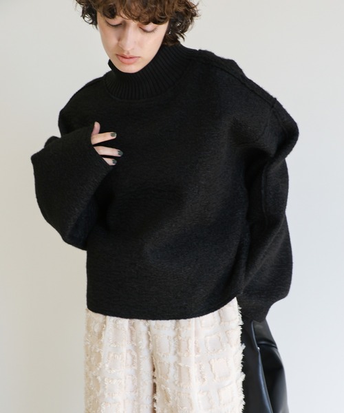 select MOCA tシャツ ブークレスタンドリブトップス レディース