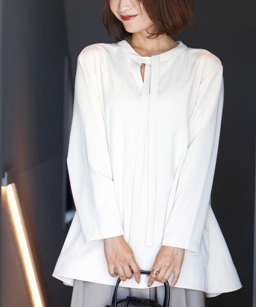 tシャツ Ehre styleオリジナルきれいもカジュアルも！ 1枚で2通りボウタイリボンブラウス レディース