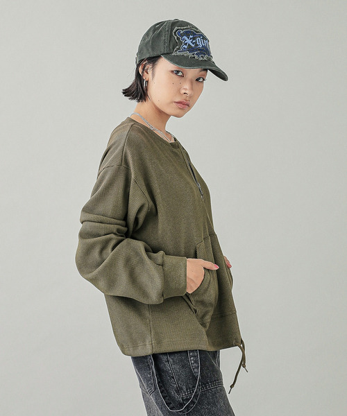 X-girl（エックスガール） tシャツ THERMAL HALF ZIP TOP レディース