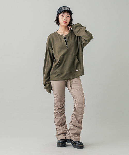 X-girl（エックスガール） tシャツ THERMAL HALF ZIP TOP レディース