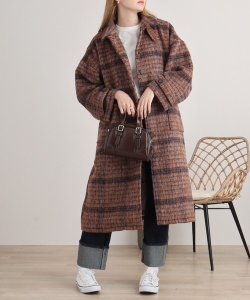Emago（イマゴ） コート アウター 起毛チェックロングコート