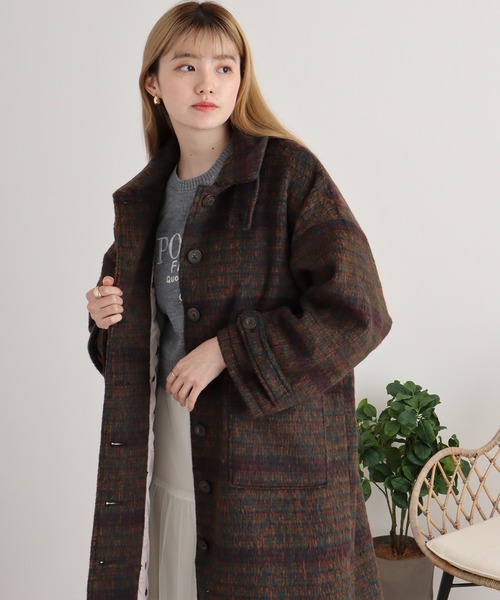 Emago（イマゴ） コート アウター 起毛チェックロングコート