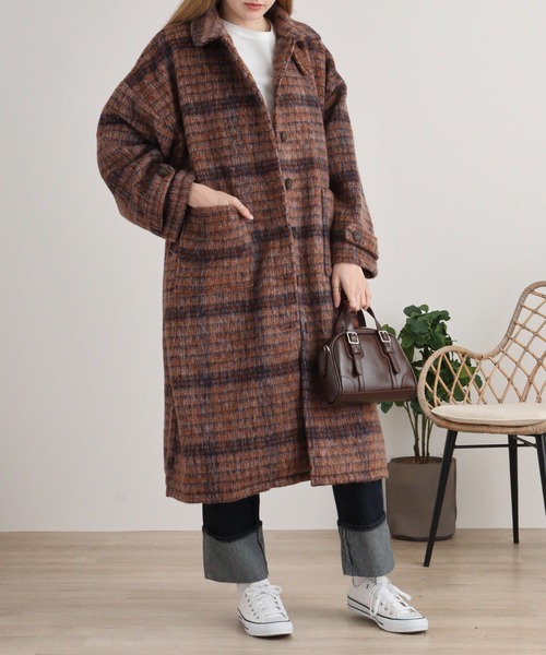 Emago（イマゴ） コート アウター 起毛チェックロングコート