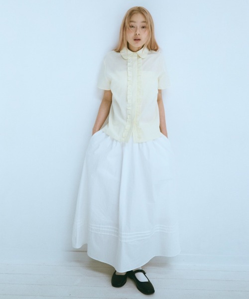 ブラウス シャツ FRILLED シャツ レディース メンズ シャツ Long frill big collar shirt / ロングフリルビック